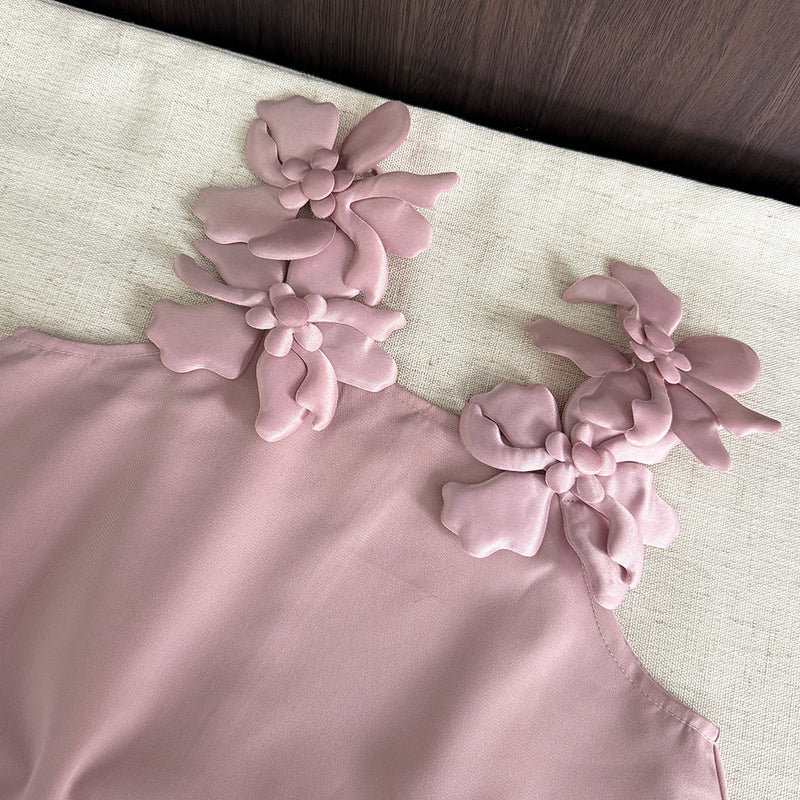 Girls' Summer 3D Floral Camisole Shorts Two-Piece Set