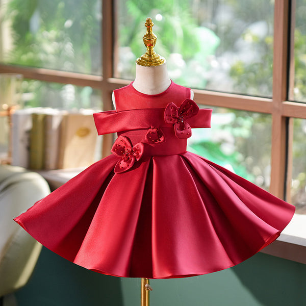 Girls Christmas Satin Dress Girls Birthday Dress Flower Girl Wedding Dress