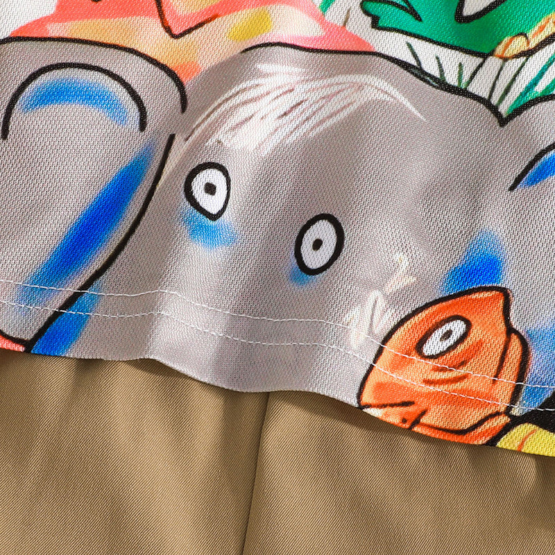 Summer New Baby Cartoon Animal Square Collar Top Shorts Two-piece Set