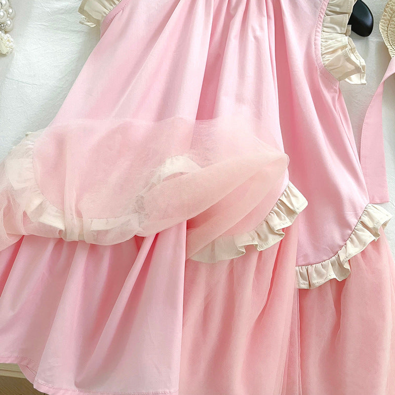 Girls Cute Lace Sleeveless Mesh Splicing Princess Dress