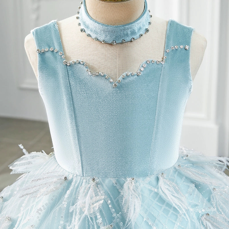 Girls Birthday Dress Children Blue Ball Princess Dress Girls Birthday Dress Children Blue Ball Princess Dress