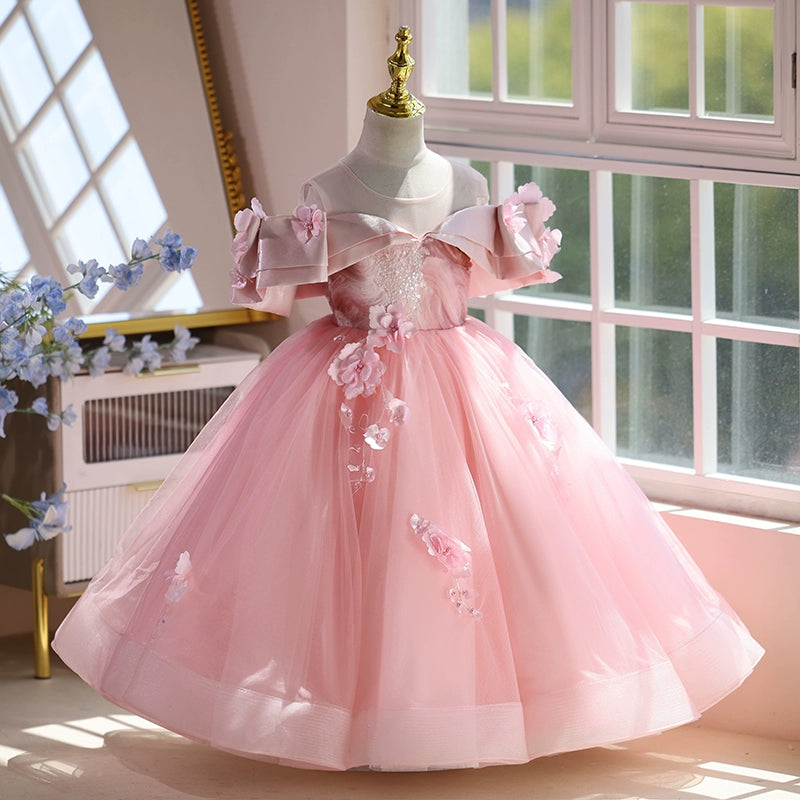 Girls Pink Party Princess Dress Girls Elegant Birthday Dress