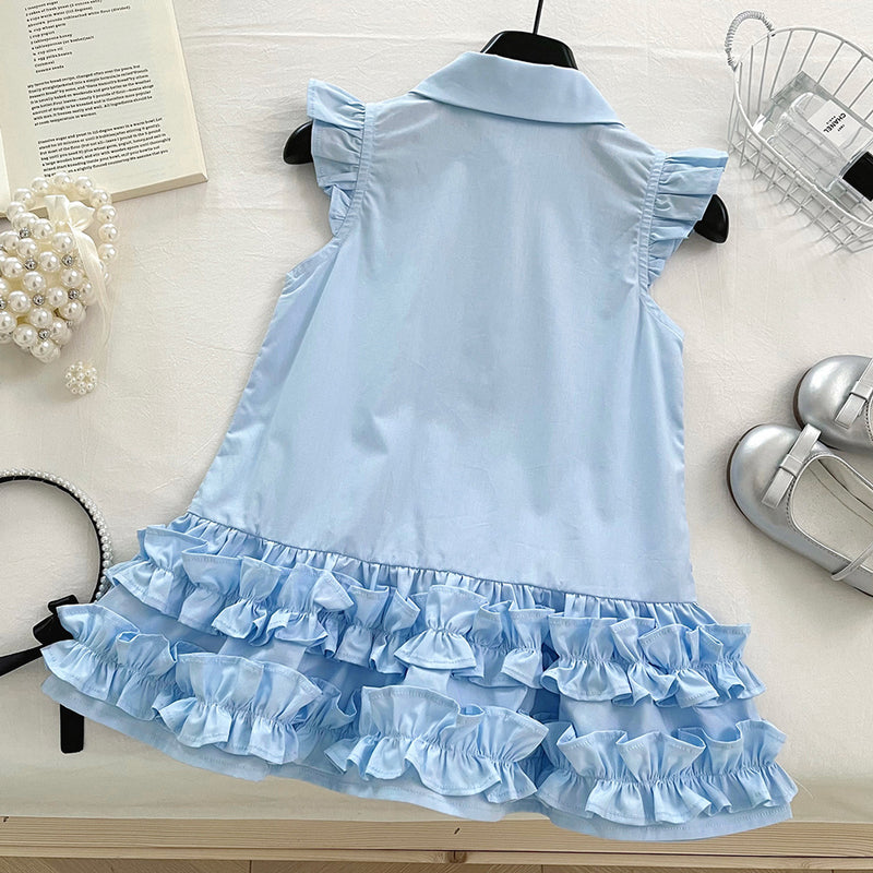 Girls Summer New Bow Lace Princess Dress