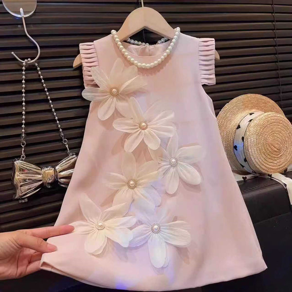 Girls Summer Sleeveless 3D Flower Princess Dress