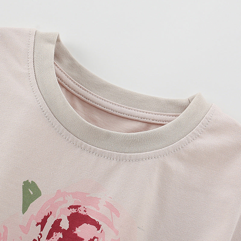 Girls Summer Suit New Round Neck Short Sleeve Two Piece Suit