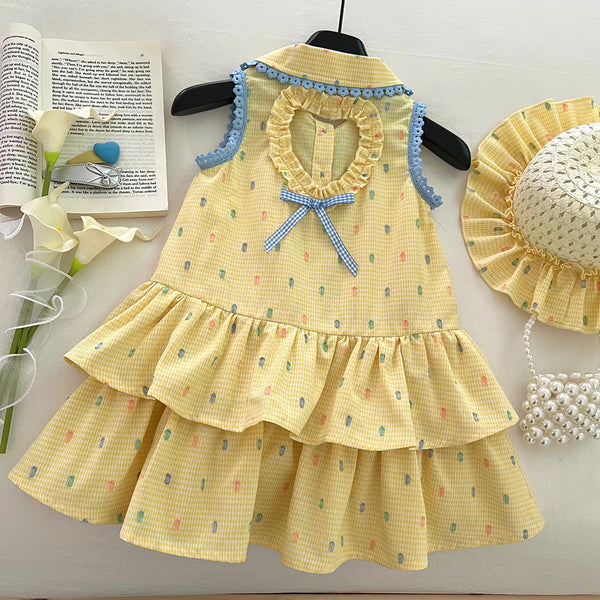 Girls' New Summer Sleeveless Hollow Bow Vest Princess Dress