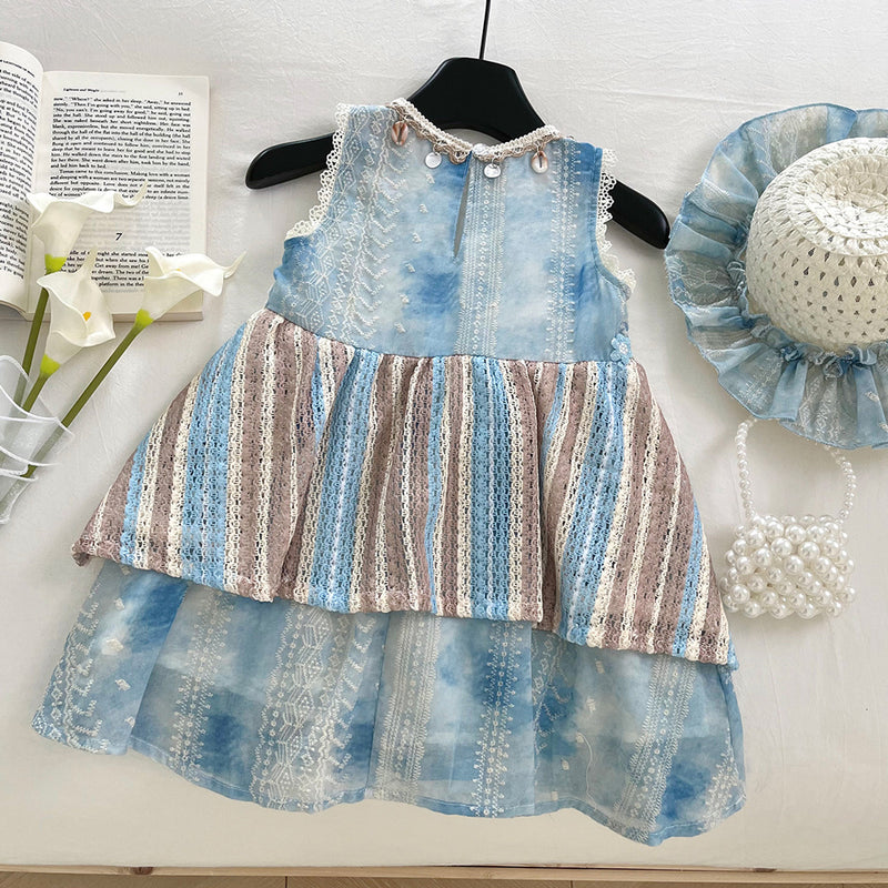 Girls Summer New Lace Splicing Vest Princess Dress