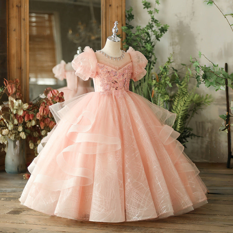 Pink Girls Prom Dress Girls Birthday Princess Dress Children Party Dress