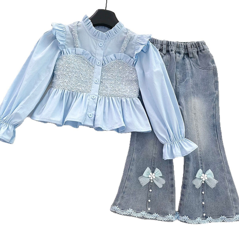 Girls Autumn Top and Flared Pants Two-piece Set
