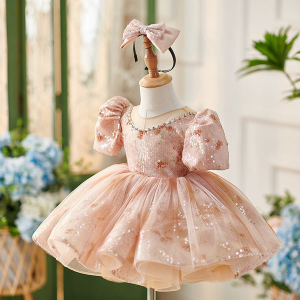 Cute Baby Girls Butterfly Sleeve Floral Puff Princess Dress Toddler Prom Dress