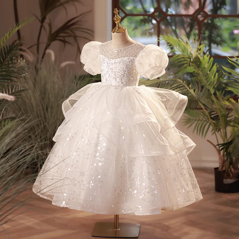 Baby Girl Wedding Piano Party Dress Beaded Sequined Princess Dress