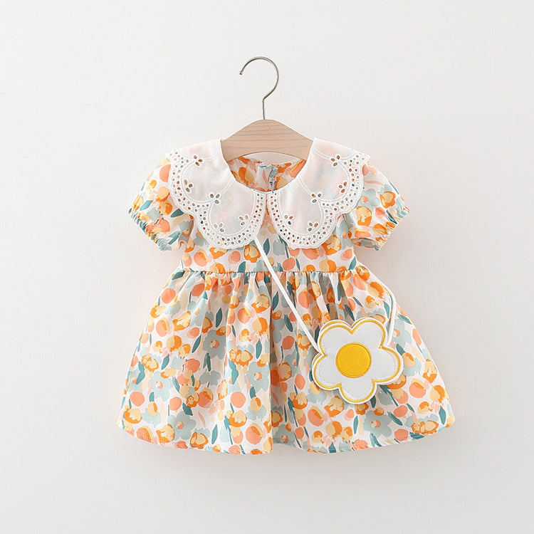Baby Girl Floral-print Doll-neck Cutout Dress