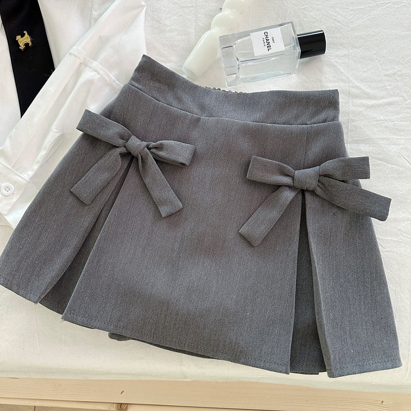 Girls' Autumn New Gray Sweater Shirt Skirt Three-piece Set