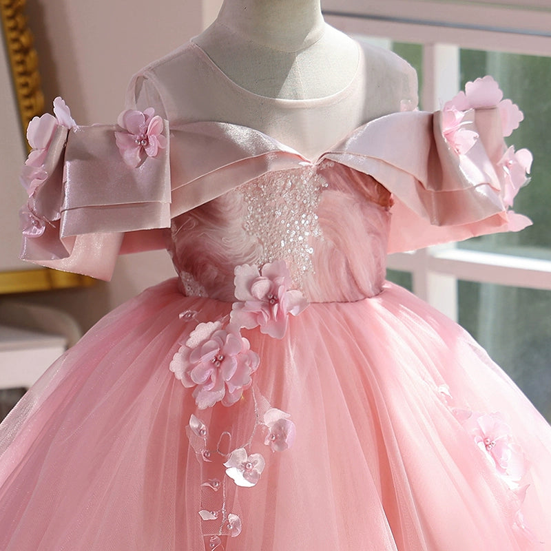 Girls Pink Party Princess Dress Girls Elegant Birthday Dress