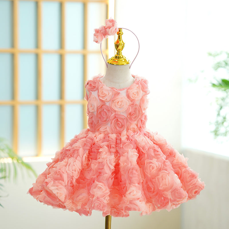 Baby Girl Birthday Pageant Dress Floral Fluffy Princess Dress