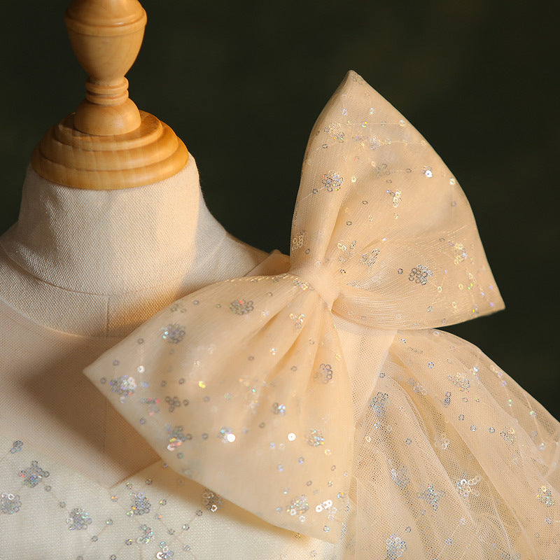 Elegant Baby Girls Puff Sleeve First Communion Dresses Toddler Baptism Dresses