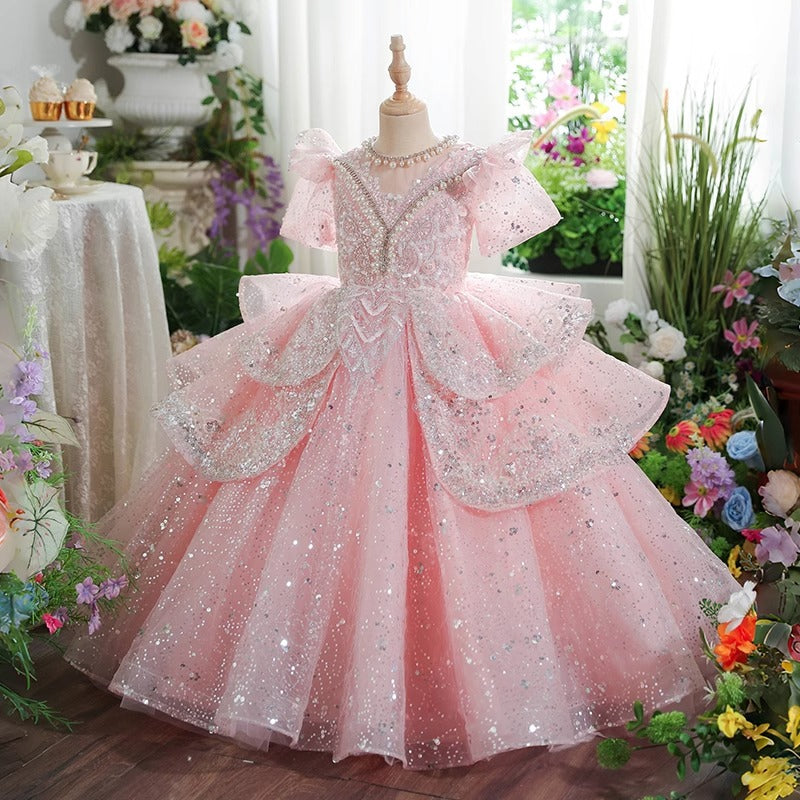 Girls Elegant Prom Dress Girls Sparkling Birthday Princess Dress