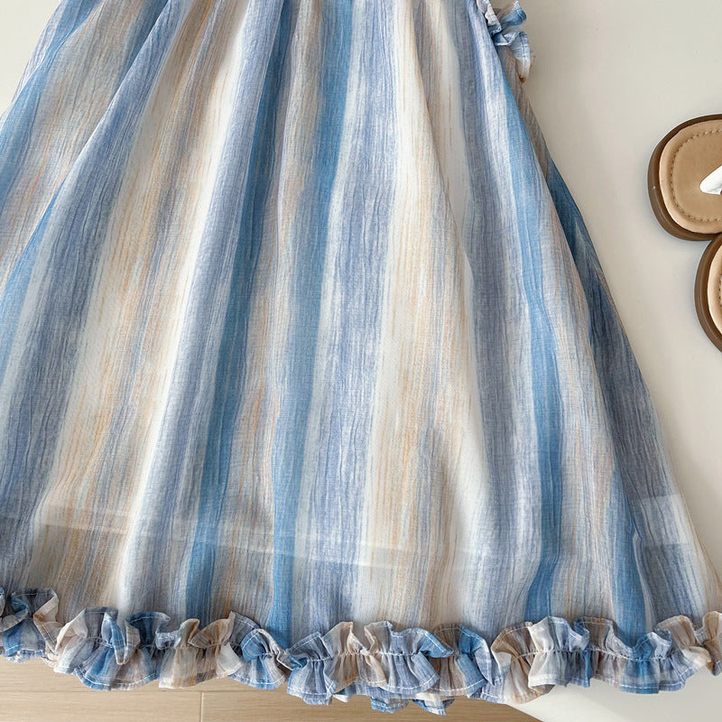 New Summer Girls Contrast Color Striped Vest Princess Dress