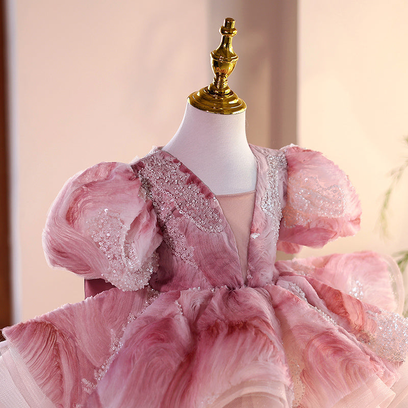 Girls Birthday Pink Dress Flower Girl Wedding Princess Dress