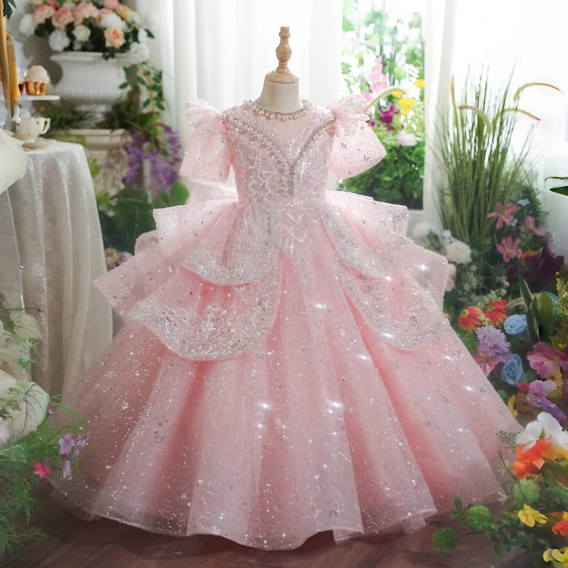 Girls Elegant Prom Dress Girls Sparkling Birthday Princess Dress