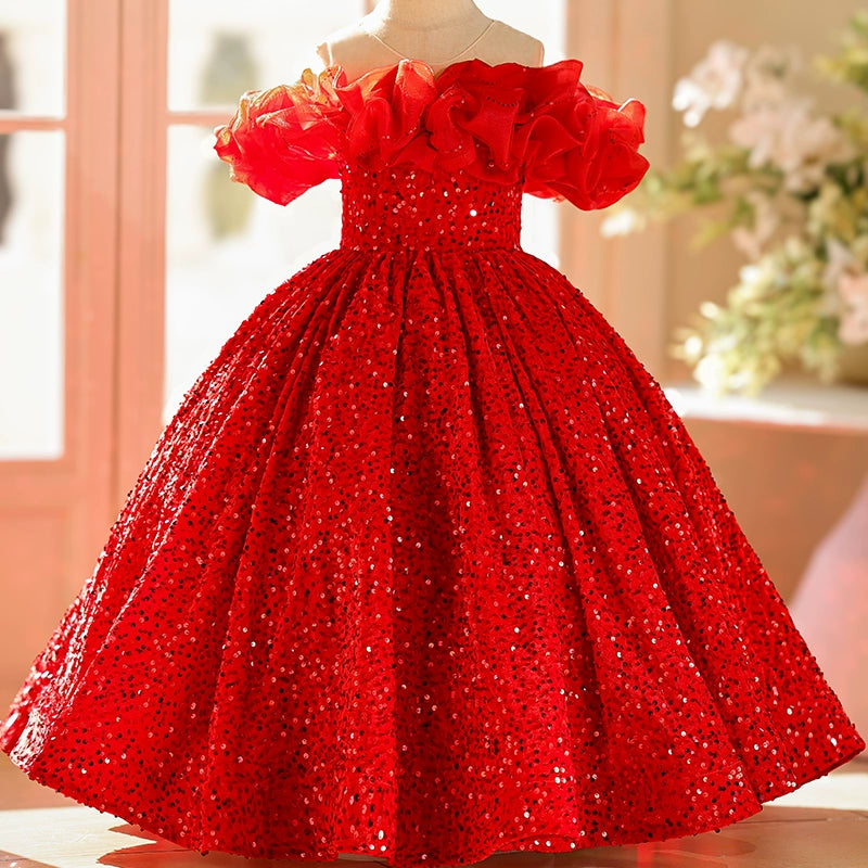 Girls Birthday Dress Children's Red Princess Dress Flower Girl Wedding Dress