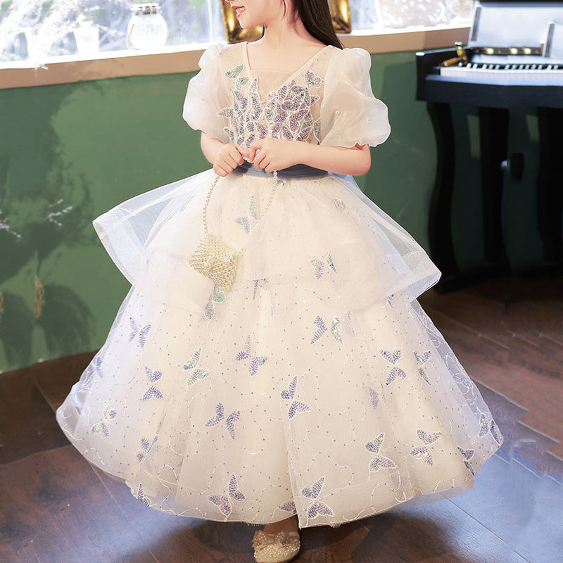 Butterfly Sequin Mesh Girls Princess Dress