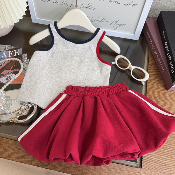 Summer Girls New Vest Flower Bud Skirt Pants Two-piece Set
