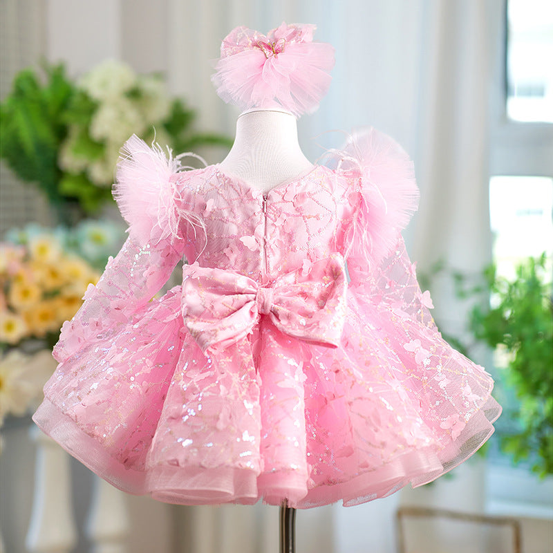 New Girls Pink Birthday Dress Flower Girl Cute Princess Dress