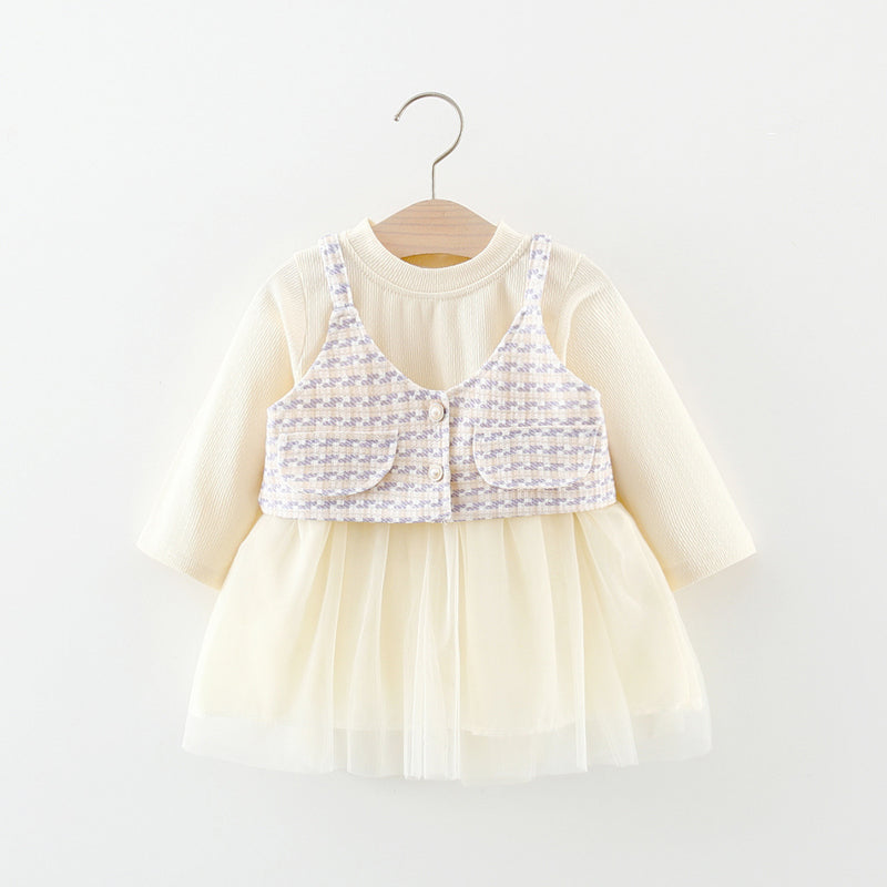 Girls Plaid Vest Dress Two Piece Set