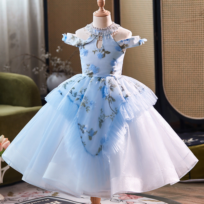 blue dress embroidery Rails | Fawn - White | Premium Cotton | Size L tiered skirt and side pockets Blue Princess Dress with Flower