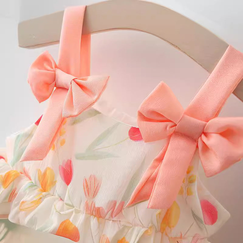 Girls Printed Dress Baby Cute Suspender Dress