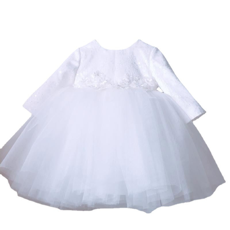 Baby Girl Christening Dress Long Sleeve Bow Princess Dress