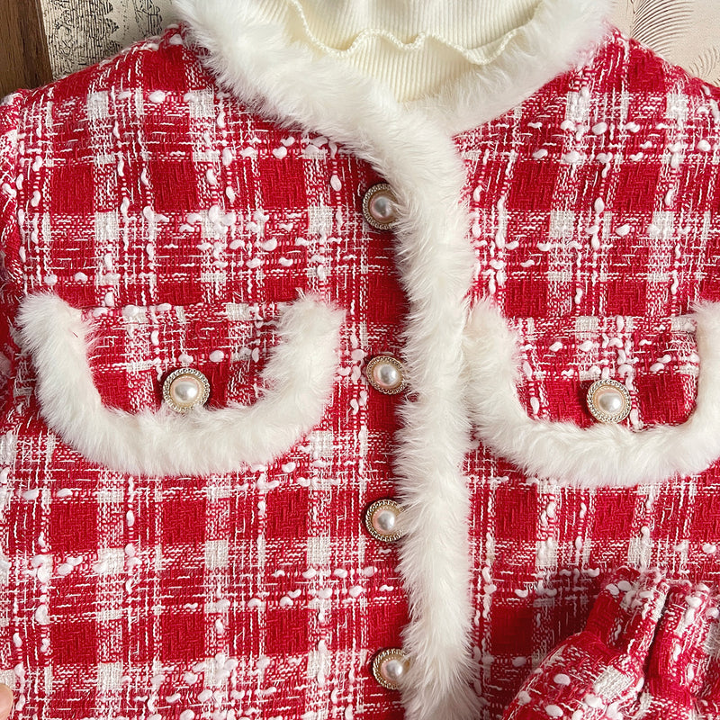 Cute Warm Girls Christmas Dress New Year Baby Girls Two-piece Dress Suit