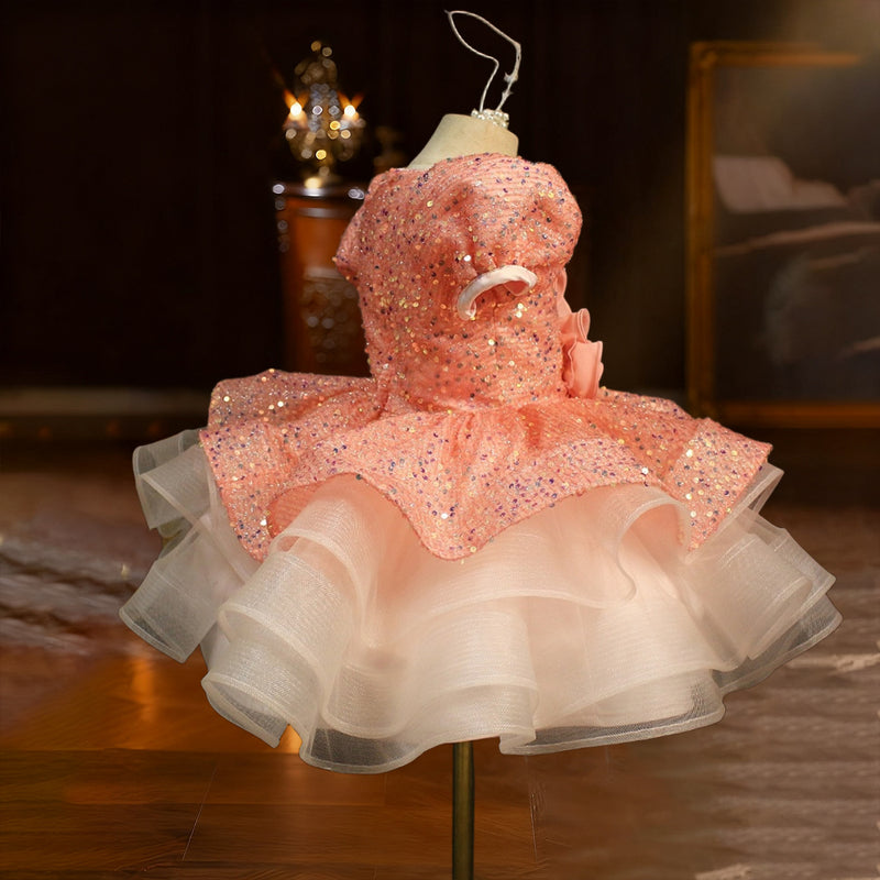 Girls Birthday Princess Dress Flower Girl Wedding Dress Girl Pink Sequin Dress