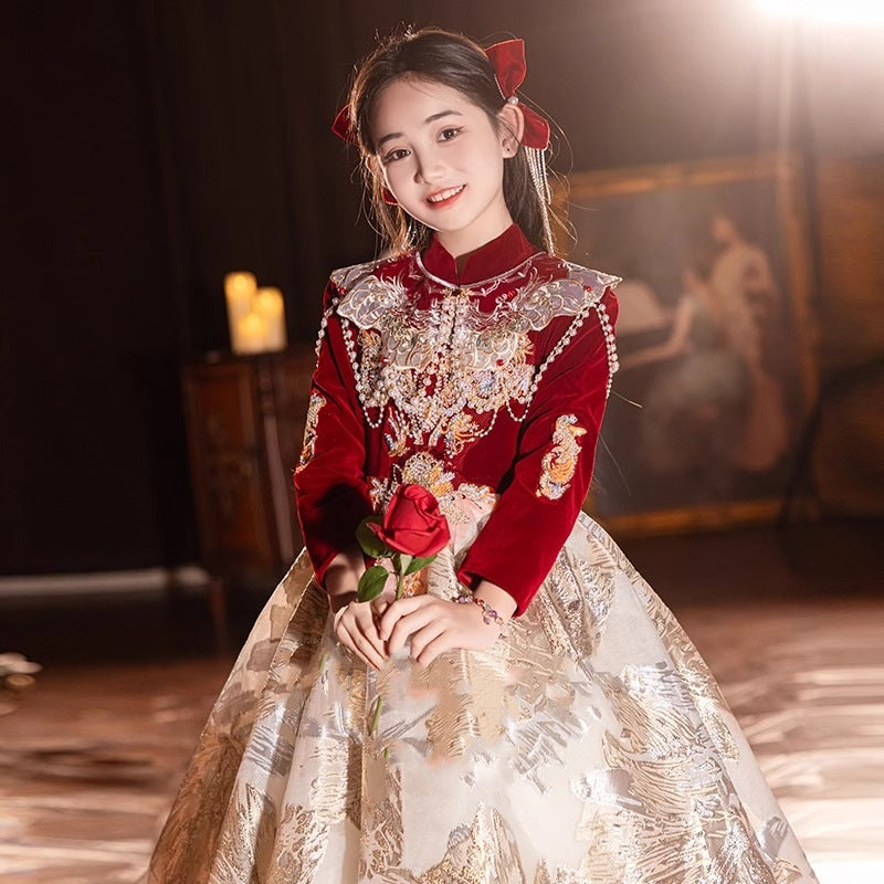 Children's Birthday Princess Dress Girls Long Sleeve Baptism Dress