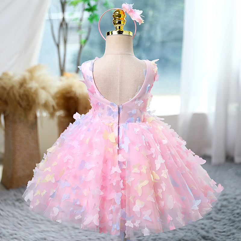 Baby Girls Pink Sleeveless Butterfly Puff Princess Dress