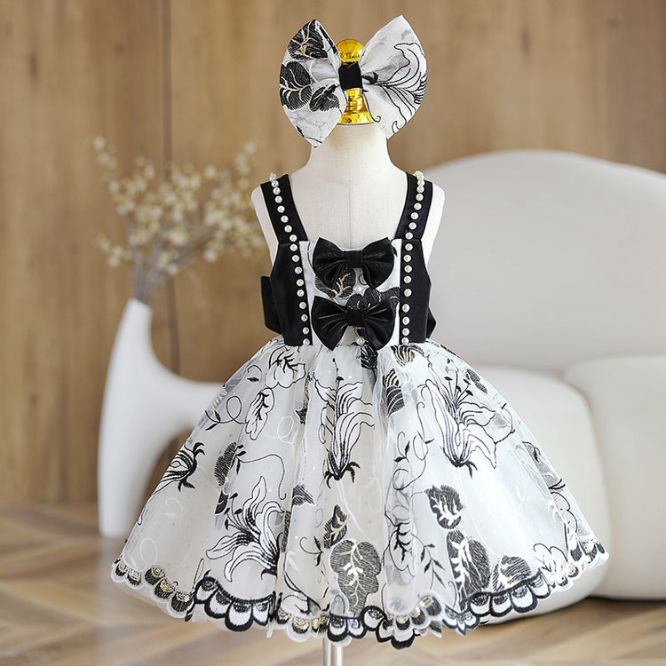 Flower Girl Formal Dress Black Bow Lace Princess Dress