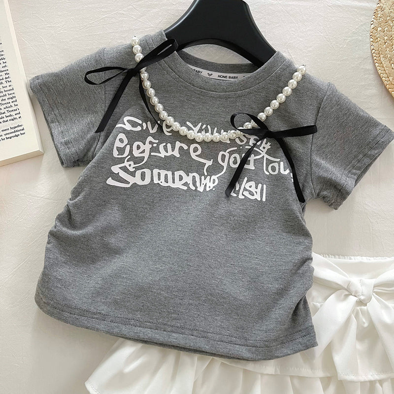 Girls New Butterfly Letter Print Top Short Skirt Two-piece Set