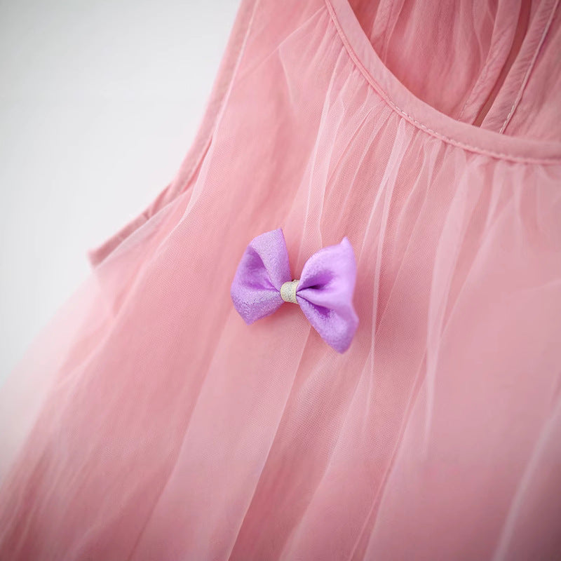 Summer New Girls Candy Color Bow Sleeveless Dress