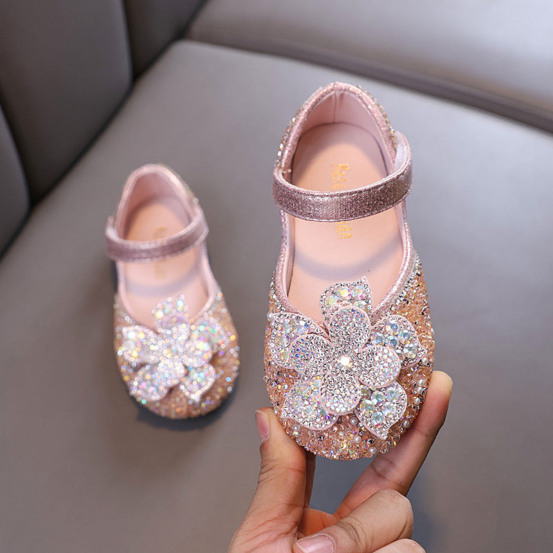 Girls Flower Princess Diamond Leather Shoes