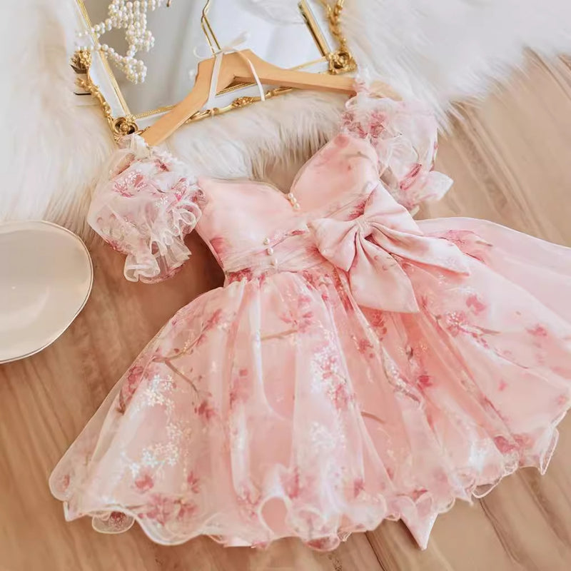 Pink Flower Girl Dress Girl Birthday Princess Dress