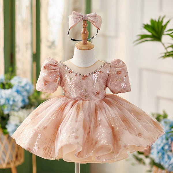 Cute Baby Girls Butterfly Sleeve Floral Puff Princess Dress Toddler Prom Dress