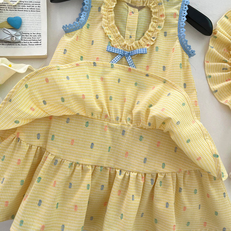 Girls' New Summer Sleeveless Hollow Bow Vest Princess Dress