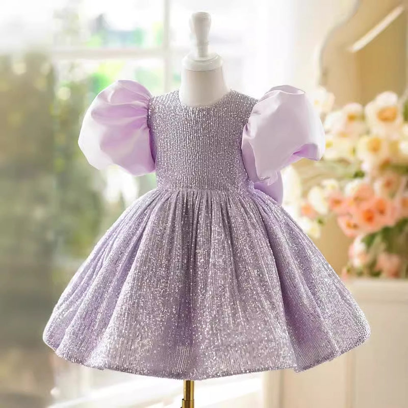 Cute Baby Purple Sequin Formal Dresses Toddler Birthday Pageant Dresses