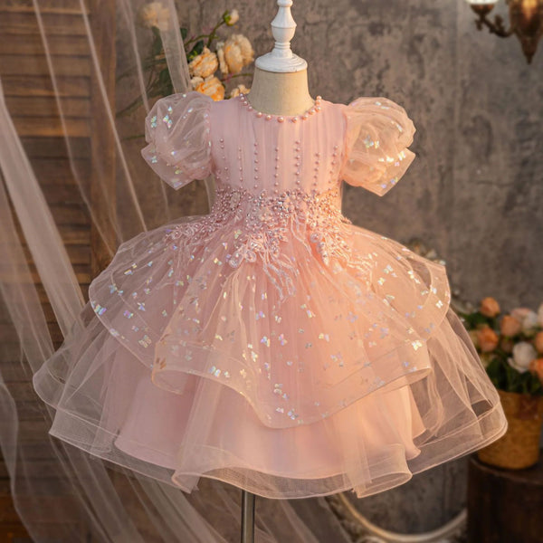 Children's Pink Sequin Dress Girls Birthday Dress Girls Prom Dress