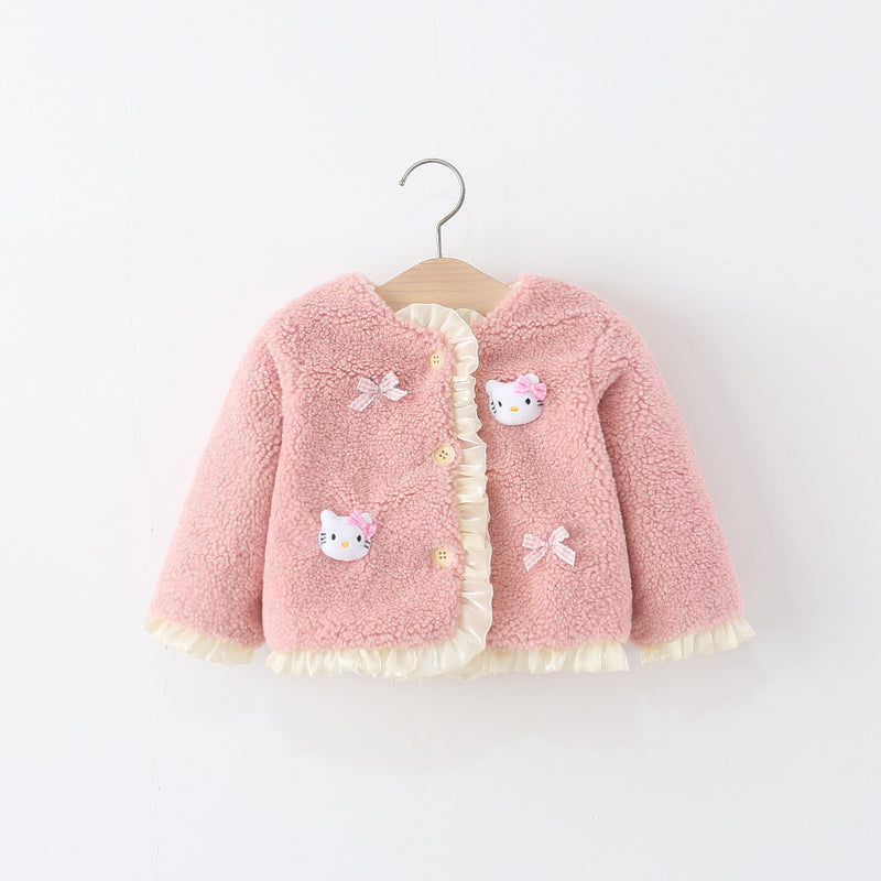 Girls' Winter Cartoon Lace Warm Coat
