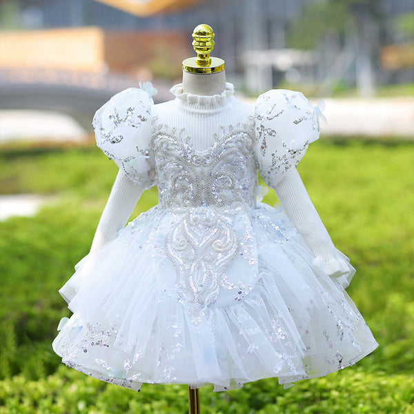 White Girls Birthday Princess Dress Flower Girl Wedding Dress