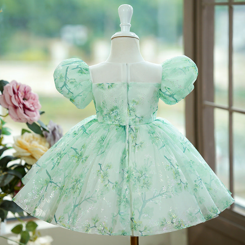 Mint Green Baby Birthday Dress Puff Sleeve Princess Dress