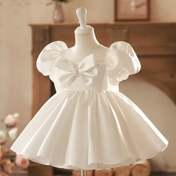 Formal Girl Dress Toddler Birthday Communion Puff Sleeves Bow Fluffy Princess Dress