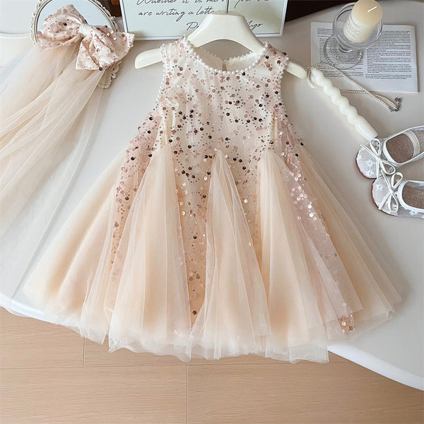 Girls Birthday Cute Dress Children's Mesh Sequined Vest Dress